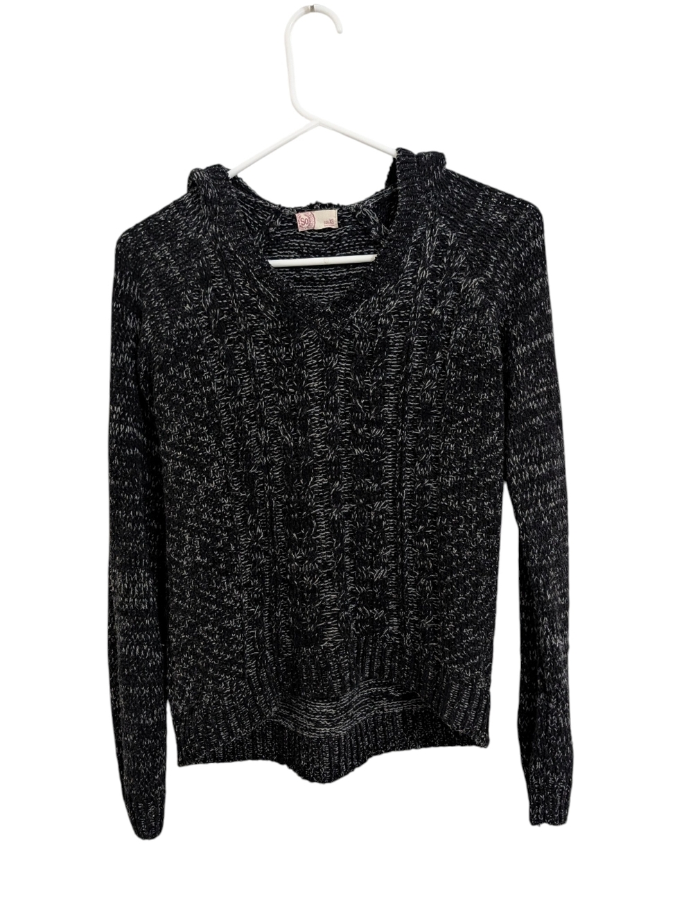 SO Black Knit Hooded Sweater V Neck Long Sleeves XS